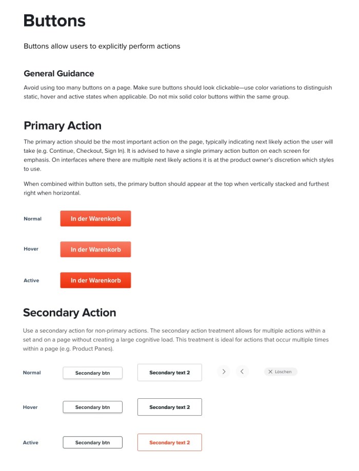 Home24 UI buttons inventory group.